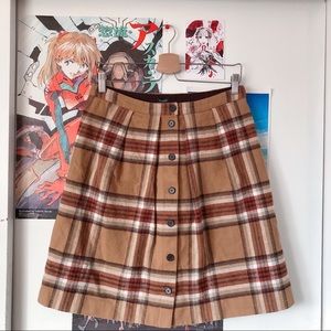 J Crew Tan Tartan Wool Button Down Mini Skirt